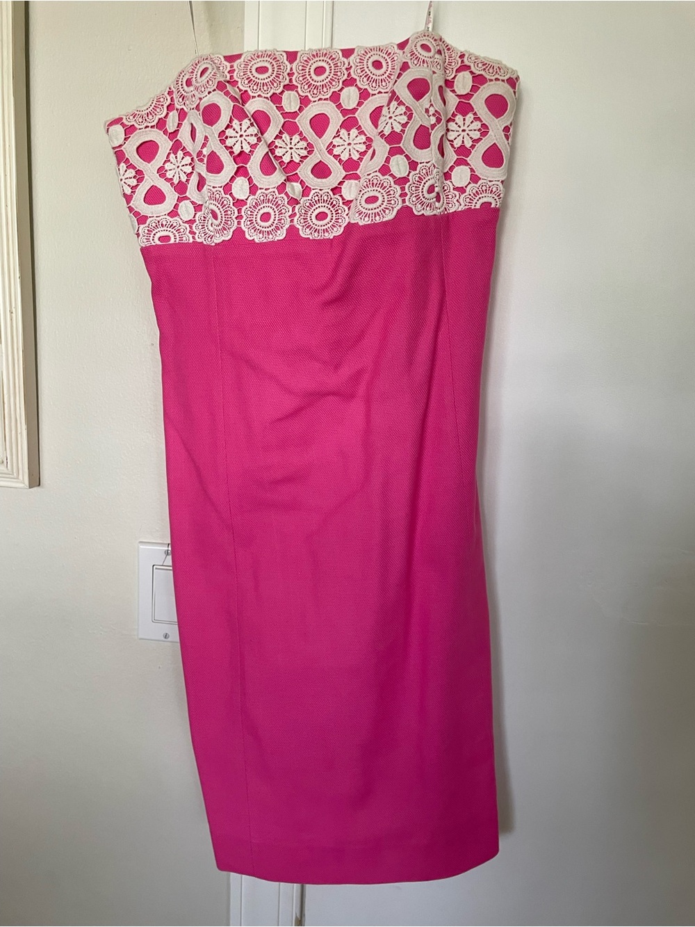 Lilly Pulitzer Hot Pink Strapless Lace-Trim Sheath Dress